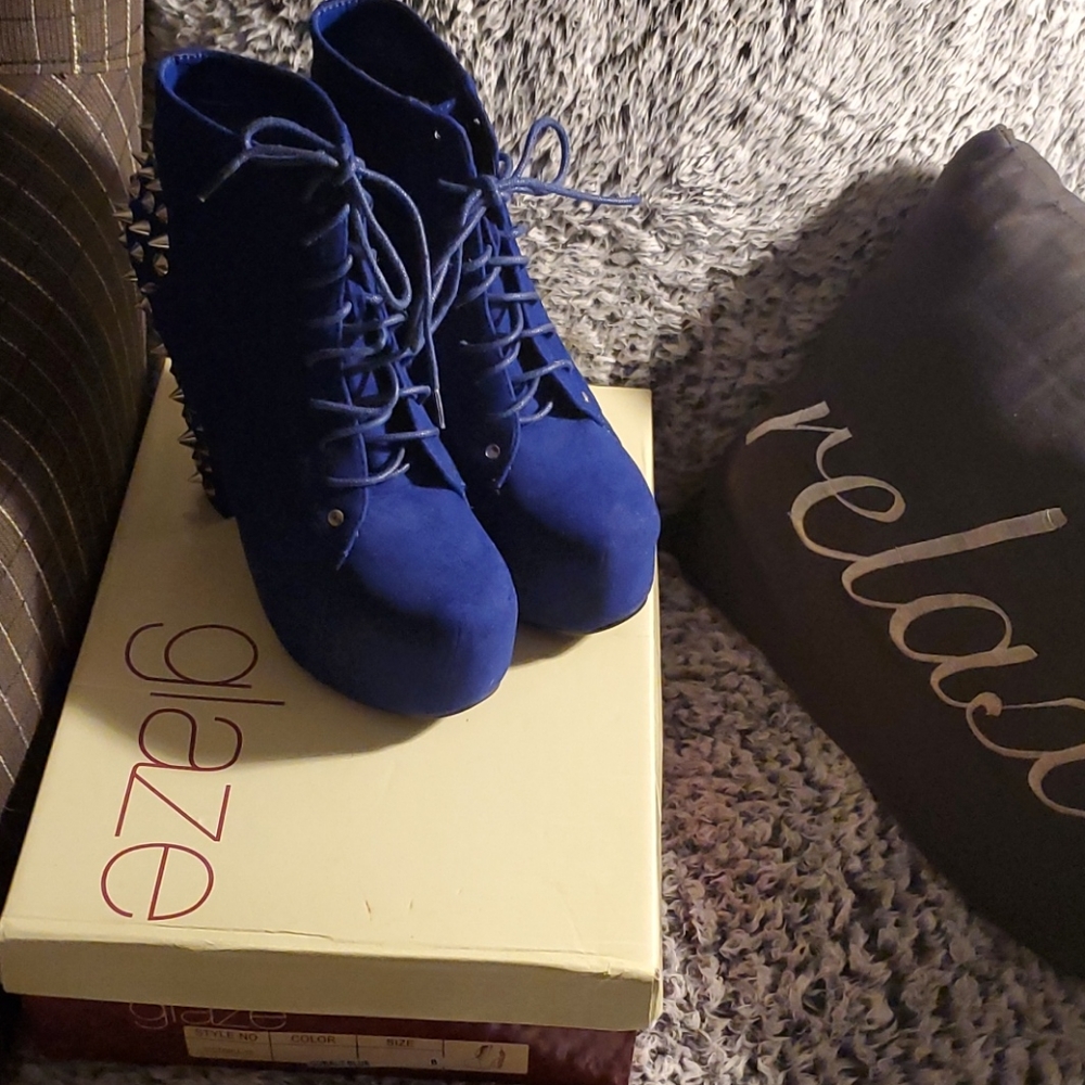 Electric Blue Platform Booties with spikes